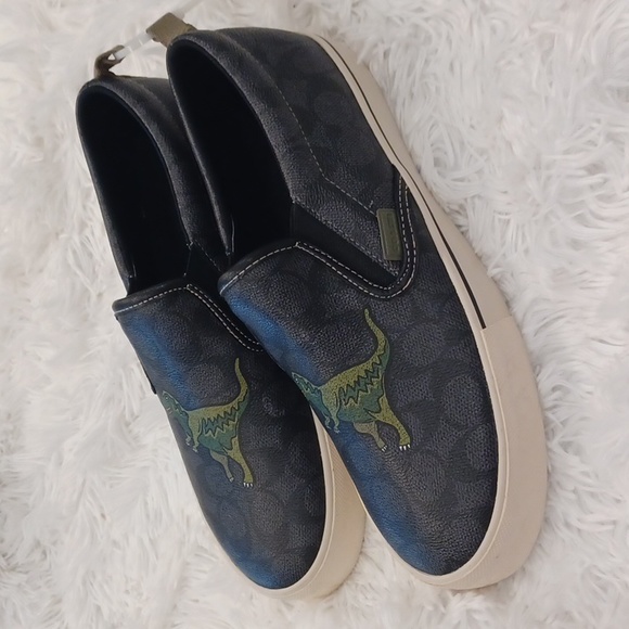 COACH Men's Black Skate Slip On Sneaker In Signature Canvas With Rexy SZ 8.5 - Picture 7 of 16